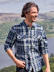 Mountain Warehouse Blue Dark 100% Cotton Trace Mens Flannel Long Sleeve Shirt - Image 1 of 6