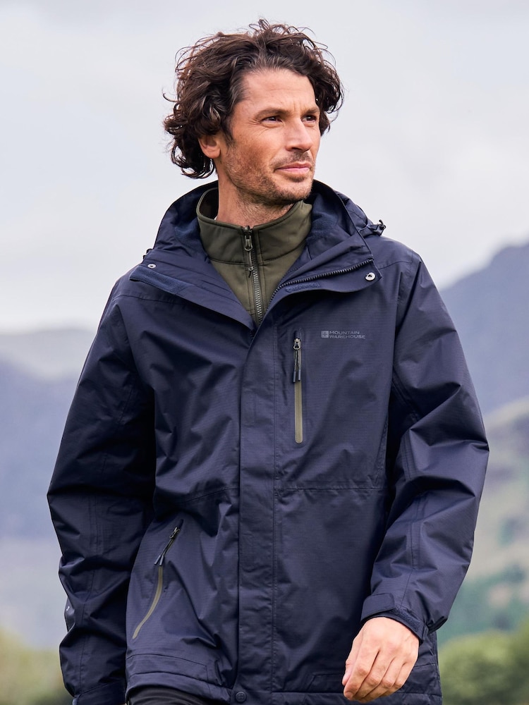 Синий - Mountain Warehouse Bracken Extreme Mens Waterproof 3-In-1 Jacket - Image 1 of 6