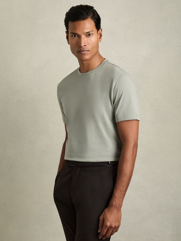 Reiss Pistachio Bless Cotton Crew Neck T-Shirt - Image 1 of 7