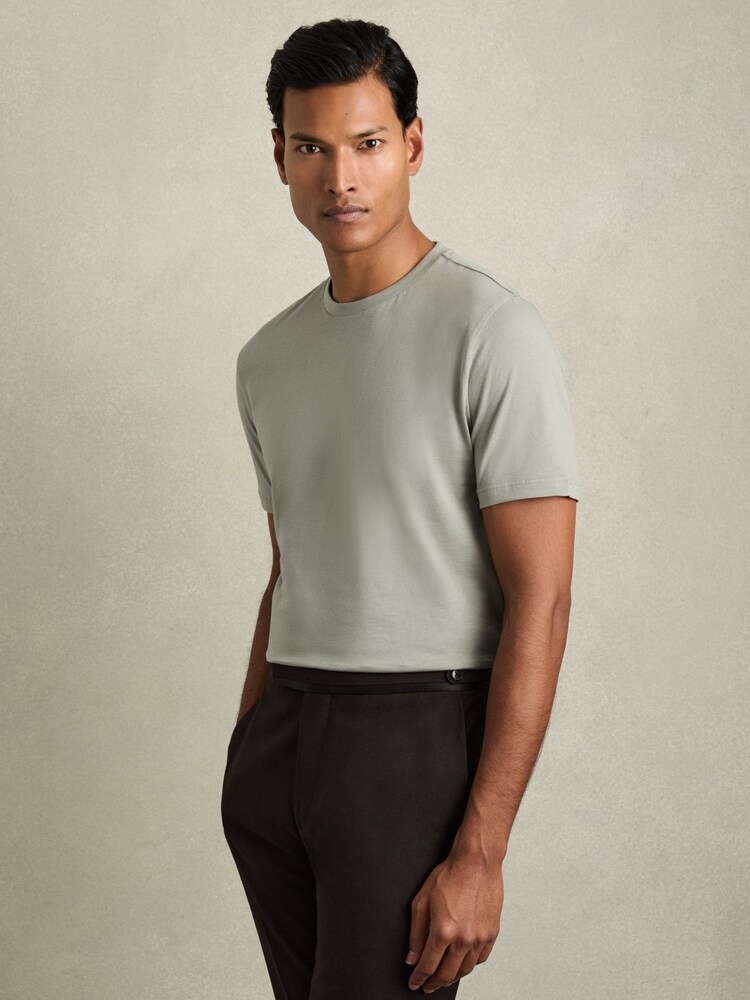 Reiss Pistachio Bless Cotton Crew Neck T-Shirt - Image 1 of 7 Reiss Pistachio Bless Cotton Crew Neck T-Shirt - Image 1 of 7