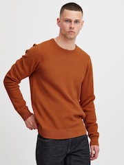 Blend Brown Textured Crew Neck Knitted Pullover Sweater - Image 1 of 5