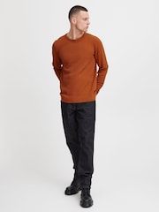 Blend Brown Textured Crew Neck Knitted Pullover Sweater - Image 3 of 5