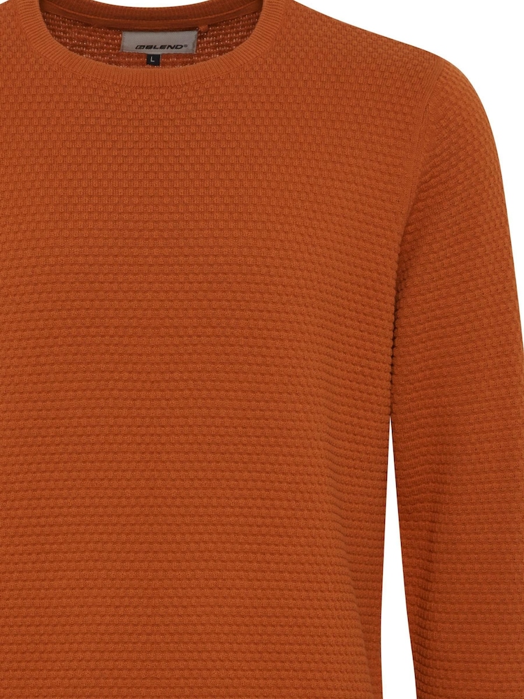 Blend Brown Textured Crew Neck Knitted Pullover Sweater - Image 5 of 5