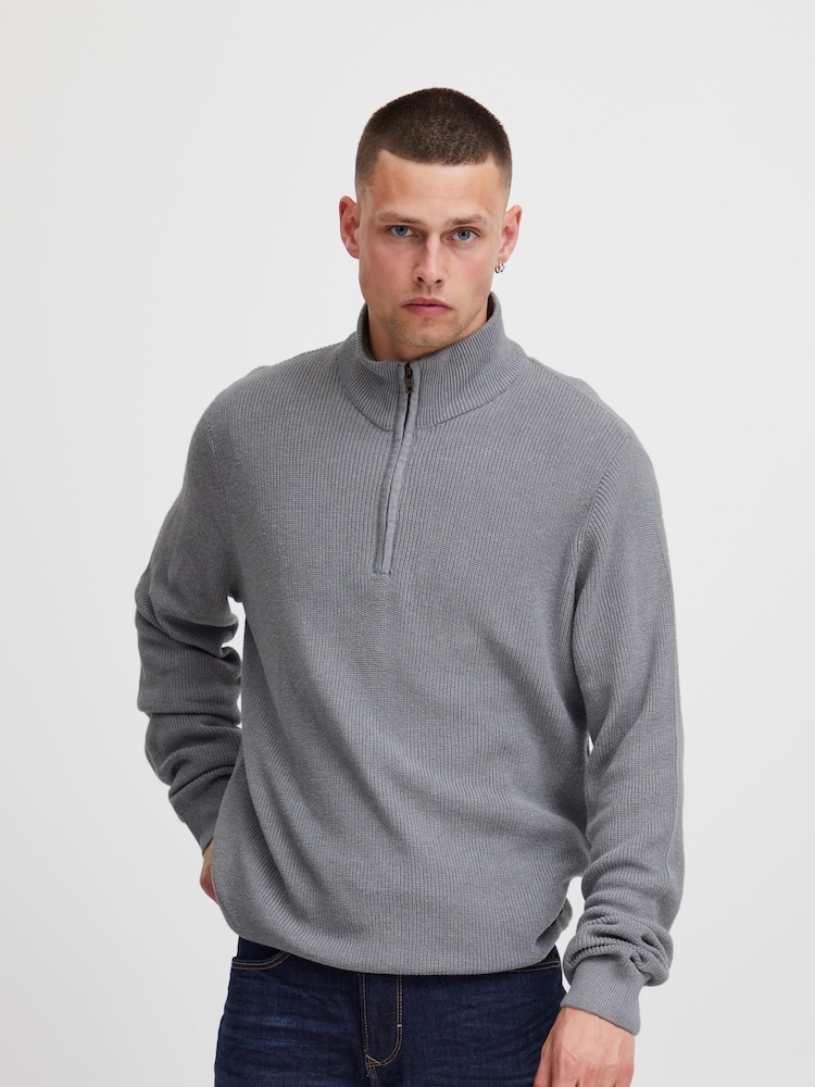 Grau - Blend Codford Leichter Strickpullover mit Trichterkragen, aus 100 % Baumwolle - Bild 1 von 4