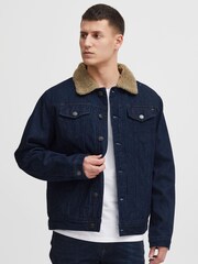 Blend Blue Denim Jacket with Fleece Collar - Image 1 of 5