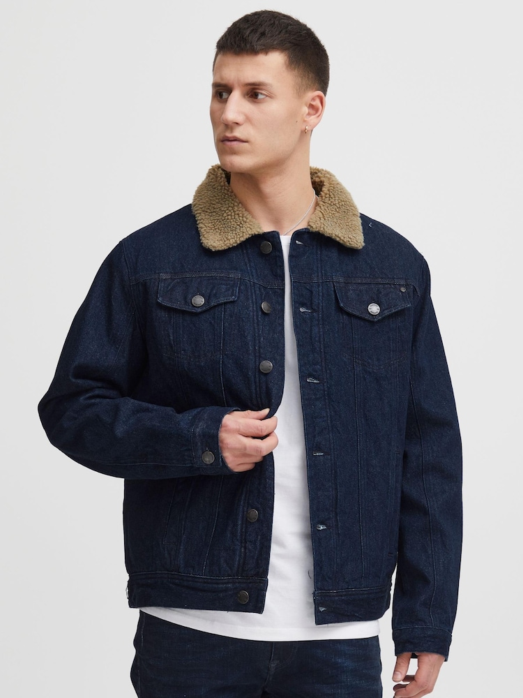 Blend Blue Denim Jacket with Fleece Collar - Image 1 of 5