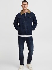 Blend Blue Denim Jacket with Fleece Collar - Image 3 of 5