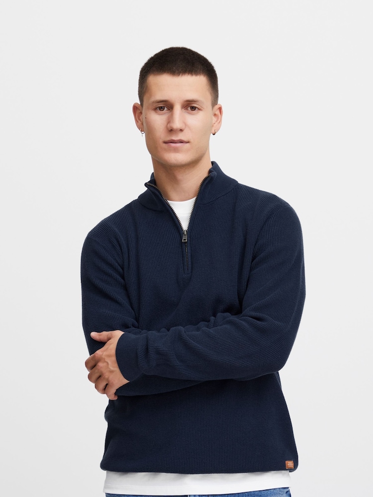 Blend Blue 100% Cotton Quarter Zip Knitted Sweat Jumper - Image 1 of 5