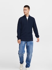 Blend Blue 100% Cotton Quarter Zip Knitted Sweat Jumper - Image 3 of 5
