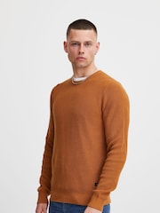 Blend Brown Codford Lightweight Knitted Pullover 100% Cotton Jumper - Image 1 of 5