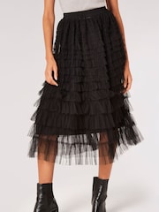 Apricot Black Tulle Layered Midi Skirt - Image 1 of 4