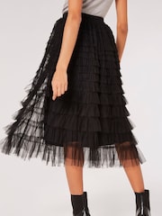 Apricot Black Tulle Layered Midi Skirt - Image 2 of 4
