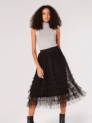 Apricot Black Tulle Layered Midi Skirt - Image 3 of 4