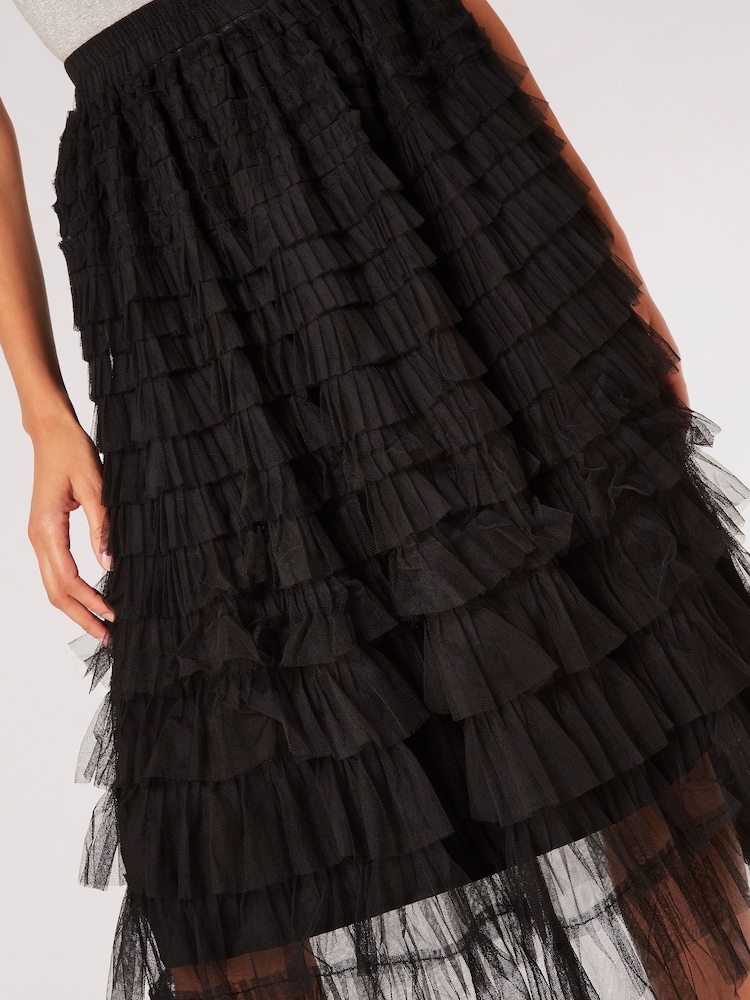 Apricot Black Tulle Layered Midi Skirt - Image 4 of 4