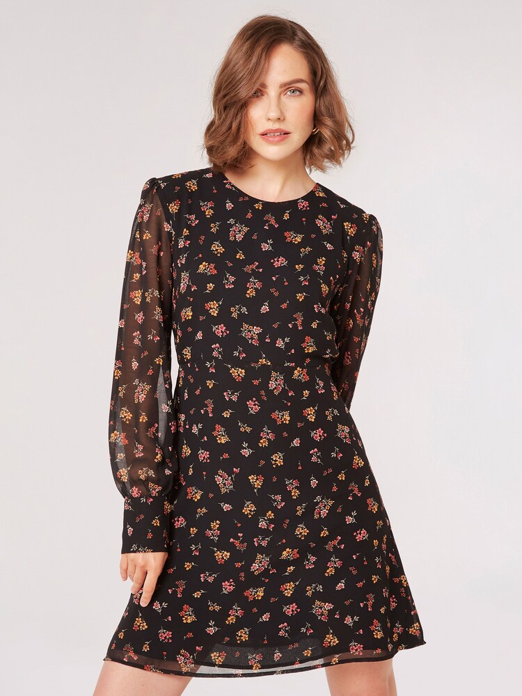 Apricot Black Ditsy Bunches Empire Seam Dress - Image 1 of 5