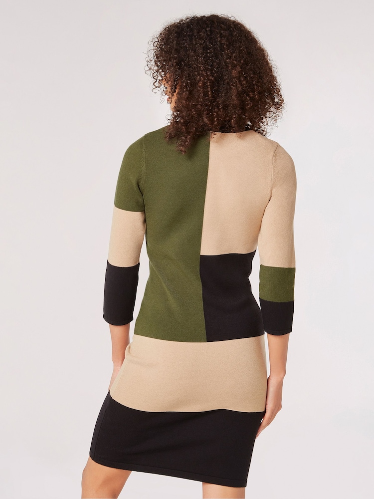 Apricot Green Constructive Colourblock Knit Dress - Image 2 of 4