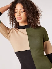 Apricot Green Constructive Colourblock Knit Dress - Image 4 of 4
