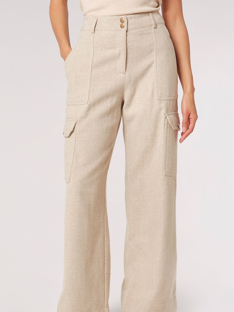 Apricot Cream Cargo Pocket Wide Leg Trousers - Image 1 of 4