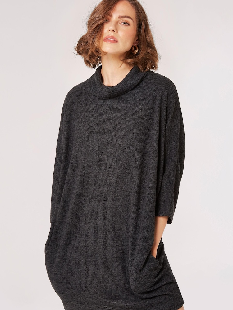 Apricot Black Cocoon Soft Touch Rib Dress - Image 1 of 4