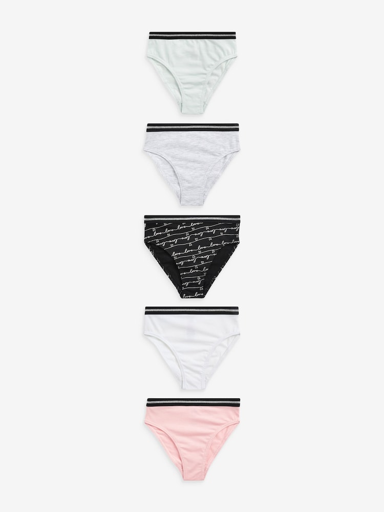 River Island Black Girls Multipack of 6 Foil Script Briefs - Image 1 of 5