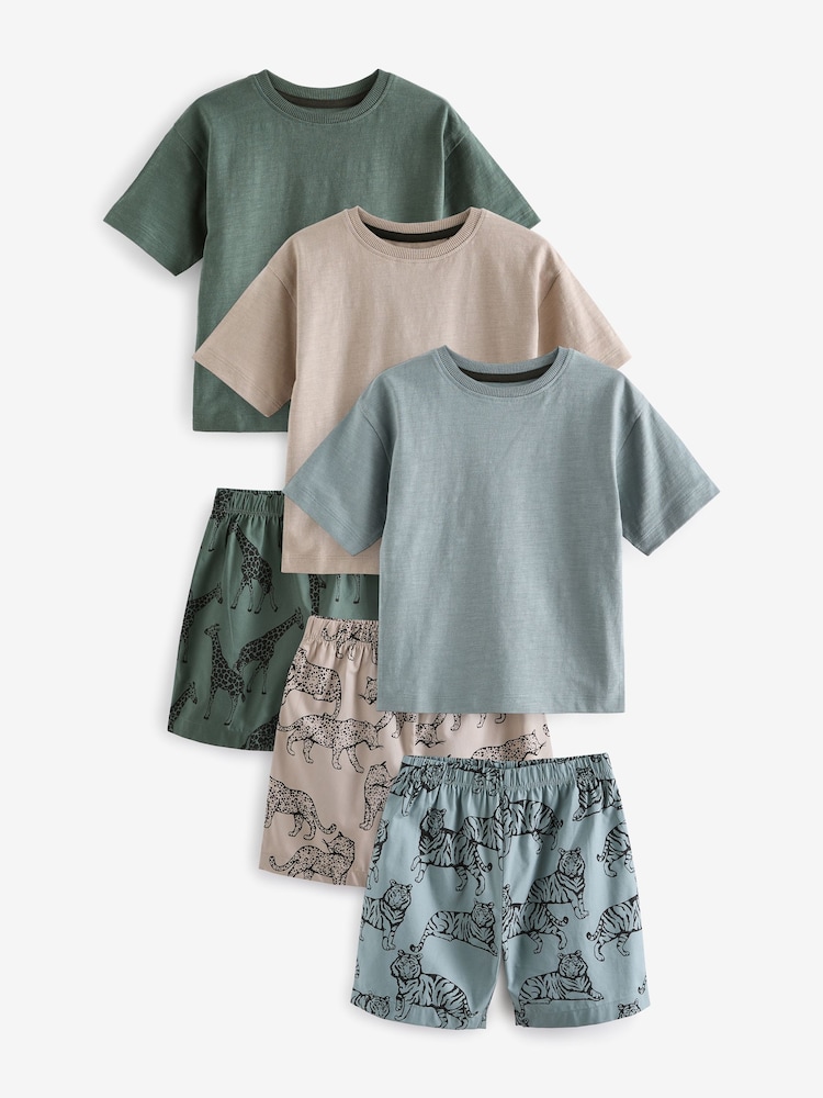 Ciment/kaki/animaux bleus - 100% coton Short Woven Bottoms Pyjamas 3 Lot (9mths-12yrs) - Image 1 de 9