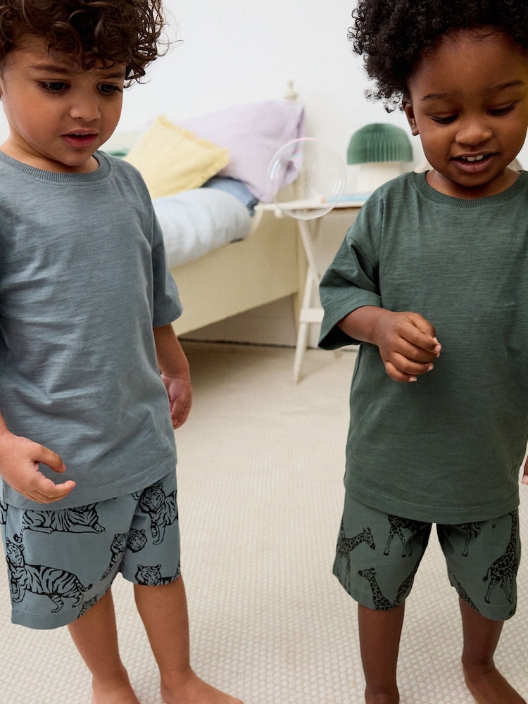 Ciment/kaki/animaux bleus - 100% coton Short Woven Bottoms Pyjamas 3 Lot (9mths-12yrs) - Image 2 de 9