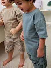 Ciment/kaki/animaux bleus - 100% coton Short Woven Bottoms Pyjamas 3 Lot (9mths-12yrs) - Image 5 de 9