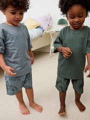 Ciment/kaki/animaux bleus - 100% coton Short Woven Bottoms Pyjamas 3 Lot (9mths-12yrs) - Image 6 de 9