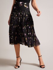 Ted Baker Tereysa Corrugated Pleated Midi Black Skirt - Image 1 of 5