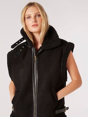 Apricot Black Borg Lined Faux Fur Suede Aviator Gilet - Image 1 of 5