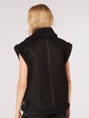 Apricot Black Borg Lined Faux Fur Suede Aviator Gilet - Image 2 of 5