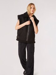 Apricot Black Borg Lined Faux Fur Suede Aviator Gilet - Image 3 of 5