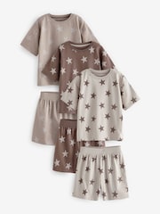 Brown/Cream Stars 100% Cotton Short Pyjamas 3 Pack (9mths-12yrs) - Image 1 of 7