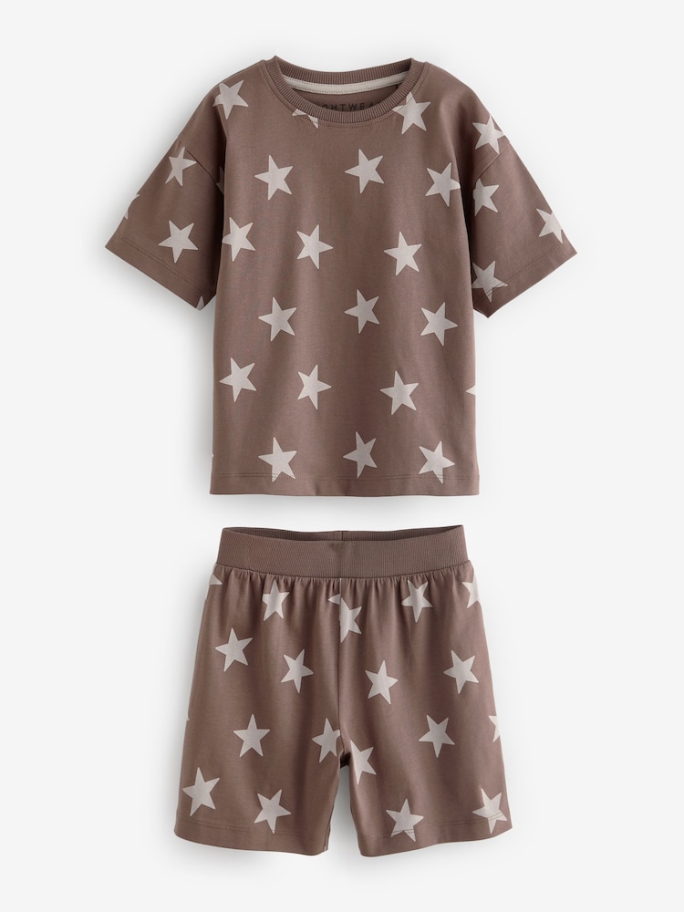 Brown/Cream Stars 100% Cotton Short Pyjamas 3 Pack (9mths-12yrs) - Image 2 of 7