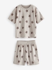 Brown/Cream Stars 100% Cotton Short Pyjamas 3 Pack (9mths-12yrs) - Image 5 of 7