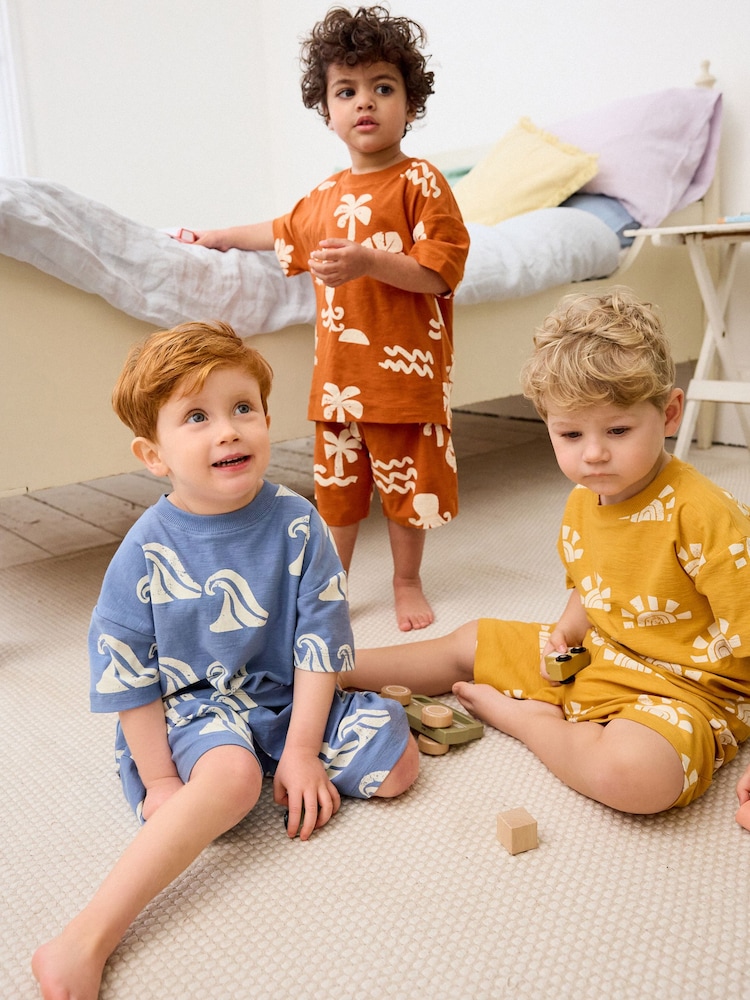 Modri/rumeni/rjavi valovi - 100% Bombažna kratka pižama 3 komplet (9mths-12yrs) - Slika 1 iz 9 Modri/rumeni/rjavi valovi - 100% Bombažna kratka pižama 3 komplet (9mths-12yrs) - Slika 1 iz 9