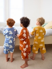 Blue/Yellow/Rust Waves Short Pyjamas 3 Pack (9mths-12yrs) - Image 2 of 9