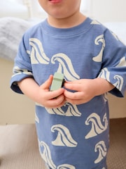 Blue/Yellow/Rust Waves Short Pyjamas 3 Pack (9mths-12yrs) - Image 3 of 9