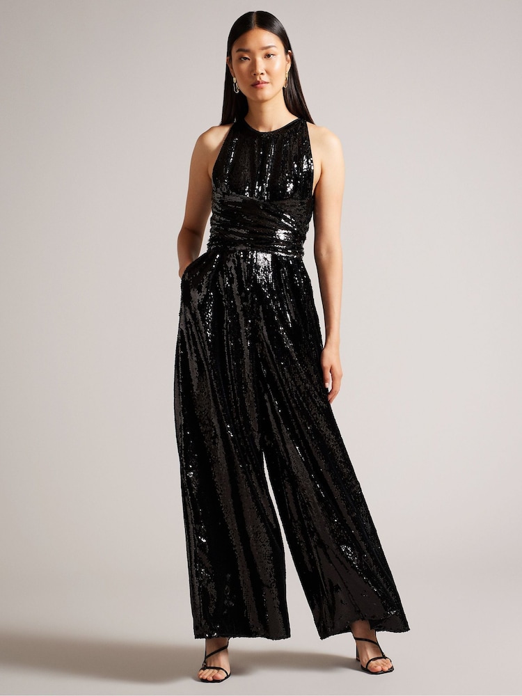 Ted Baker Vivalee Wide Leg Sequin Black Jumpsuit - Image 1 of 5
