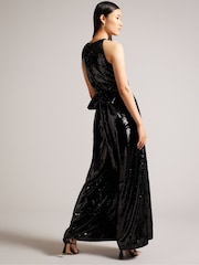 Ted Baker Vivalee Wide Leg Sequin Black Jumpsuit - Image 2 of 5
