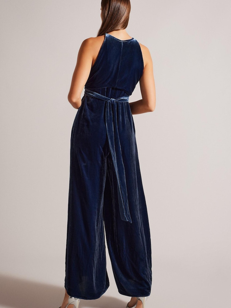 Ted Baker Blue Libbiey Halterneck Jumpsuit With Wrap Bodice - Image 2 of 6