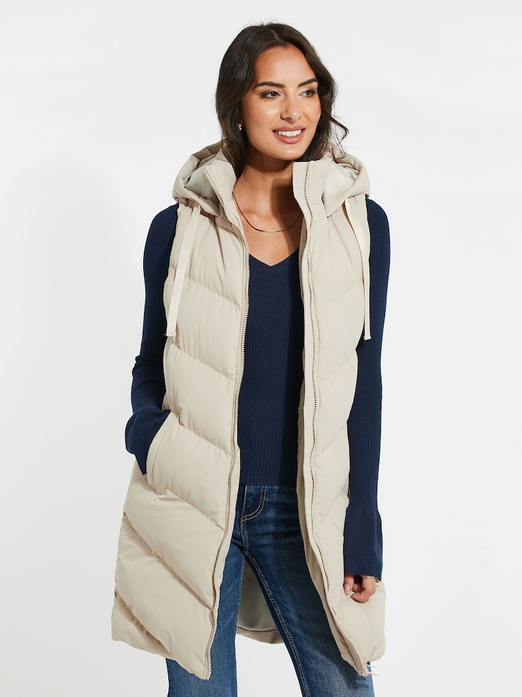 Threadbare Cream Threadbare Longline Hooded Padded Gilet - Image 2 of 4
