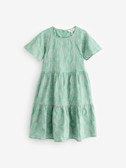 Joules Girls' Sunshine Green Tiered Woven Dress - Image 1 of 5