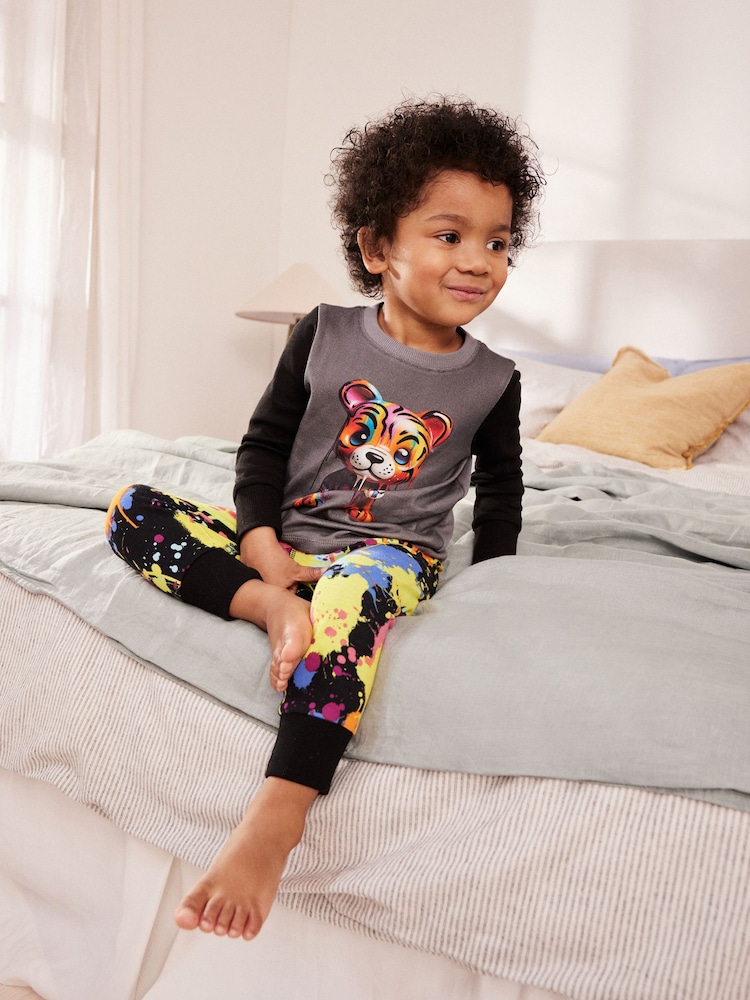 Multi Bright Tiger Single Snuggle Pyjamas (9mths-8yrs) - Image 2 of 4
