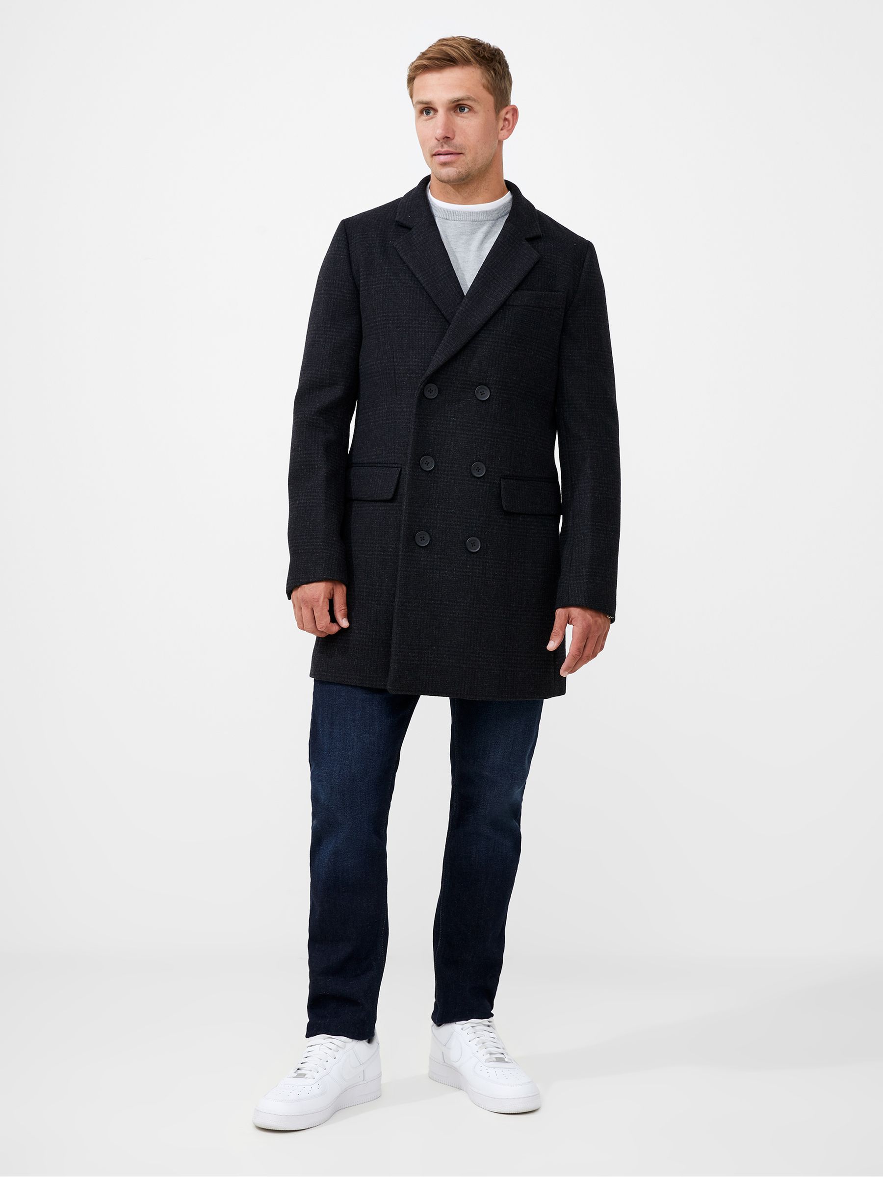Buy French Connection Blue Grey Double Breasted Peacoat from Next USA
