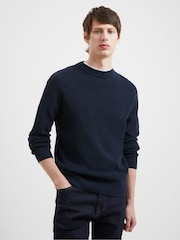 French Connection Blue Shadow Waffle 100% Cotton Micro Knit Jumper - Image 1 of 5