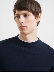 French Connection Blue Shadow Waffle 100% Cotton Micro Knit Jumper - Image 4 of 5