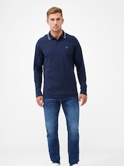 French Connection Blue Nights Courtworth Long Sleeve Polo Shirt - Image 2 of 4