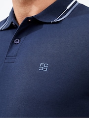 French Connection Blue Nights Courtworth Long Sleeve Polo Shirt - Image 4 of 4