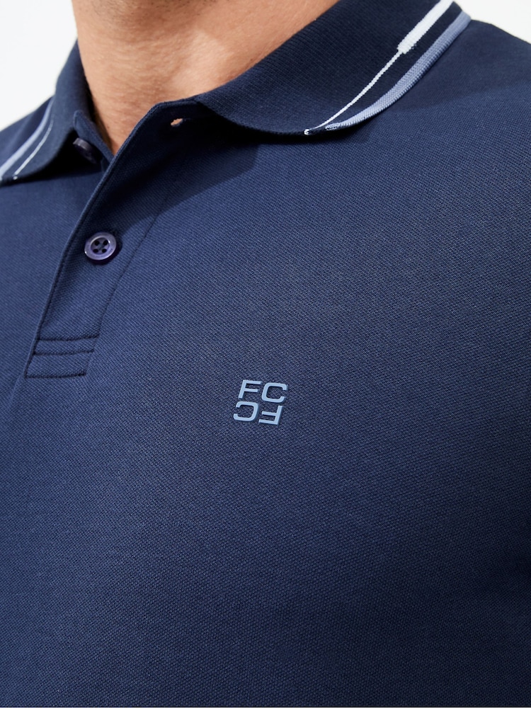 French Connection Blue Nights Courtworth Long Sleeve Polo Shirt - Image 4 of 4
